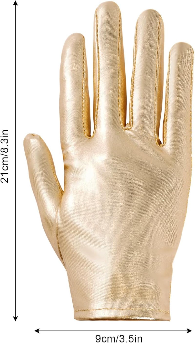 Rbenxia 1 Pair of Shiny Metallic Spandex Gloves Faux Leather Cropped Gloves for Halloween Cosplay Costume Party Favors - Image 2
